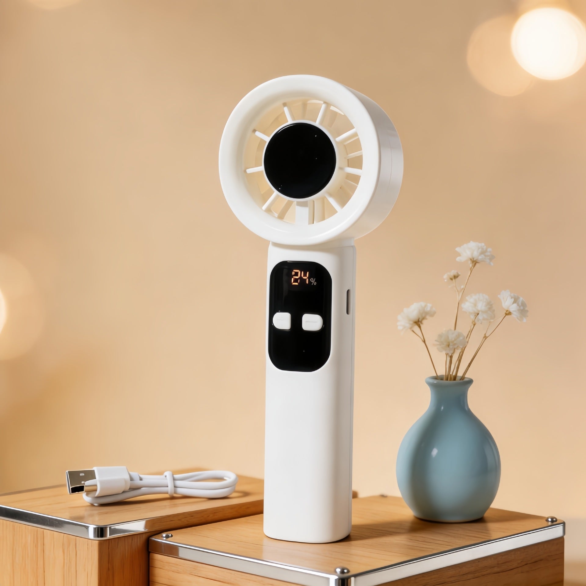 Portable Handheld Fan with Digital Speed Display USB Rechargeable Ergonomic Design Compact Quiet Operation