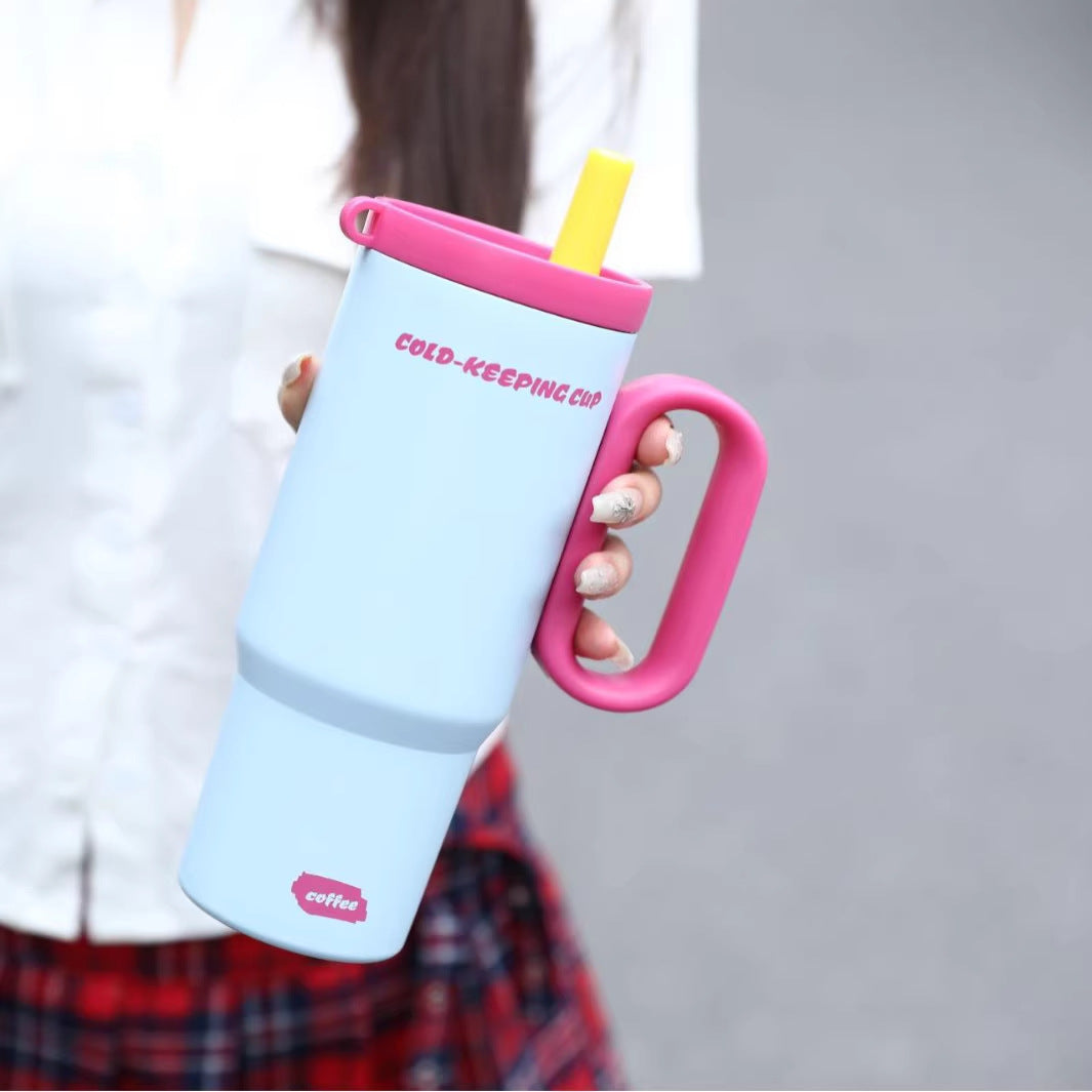 Women's Insulated Stainless Steel Cup With Straw Spill-Resistant Travel Tumbler