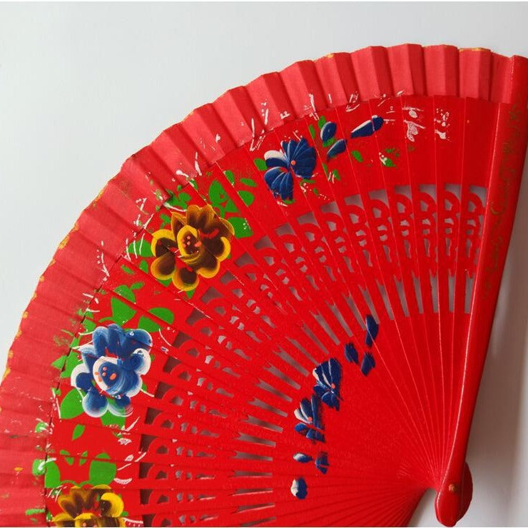 Women's Folding Paper Fan Colorful Floral Design Red Summer Accessory