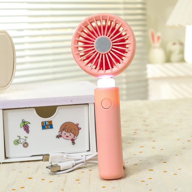 Portable Mini Hand Fan with USB Charging and Integrated LED Light Compact Rechargeable Personal Fan