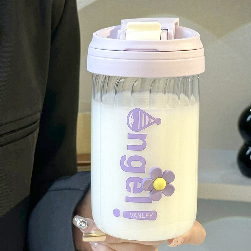 Ladies Insulated Water Bottle Double Wall Flip Lid Flower Design Reusable Eco-Friendly