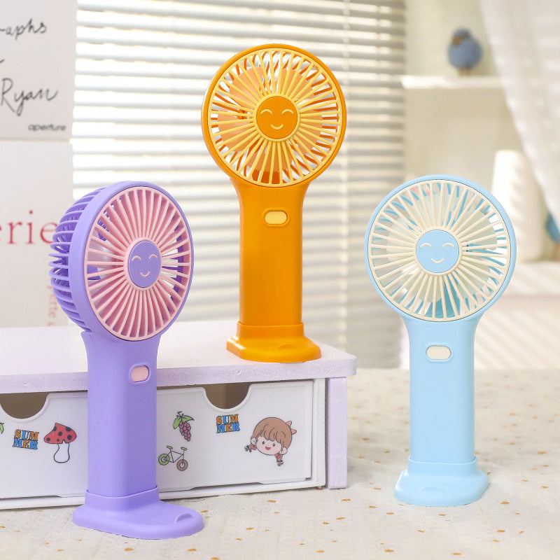Portable USB Hand Fan for Women with Smiling Face Design Lightweight Rechargeable Handheld Fan