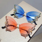 Women’s Butterfly Sunglasses with Sparkling Stones Green Accents UV Protection Lightweight