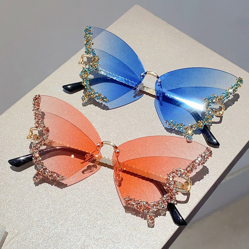 Women’s Butterfly Sunglasses with Sparkling Stones Green Accents UV Protection Lightweight