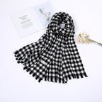 Women's Checked Scarf Soft Lightweight Black and White Cozy Wrap Shawl