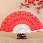 Ladies Hand Fan Bamboo Frame Paper Elegant Floral Design Portable Foldable