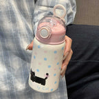 Women’s BPA-Free Plastic Water Bottle with Clip Closure and Animal Design, Leak-Proof, Dishwasher Safe