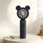 Rechargeable Portable Mini Fan with LCD Display and Bear Ears, Quiet Handheld Fan