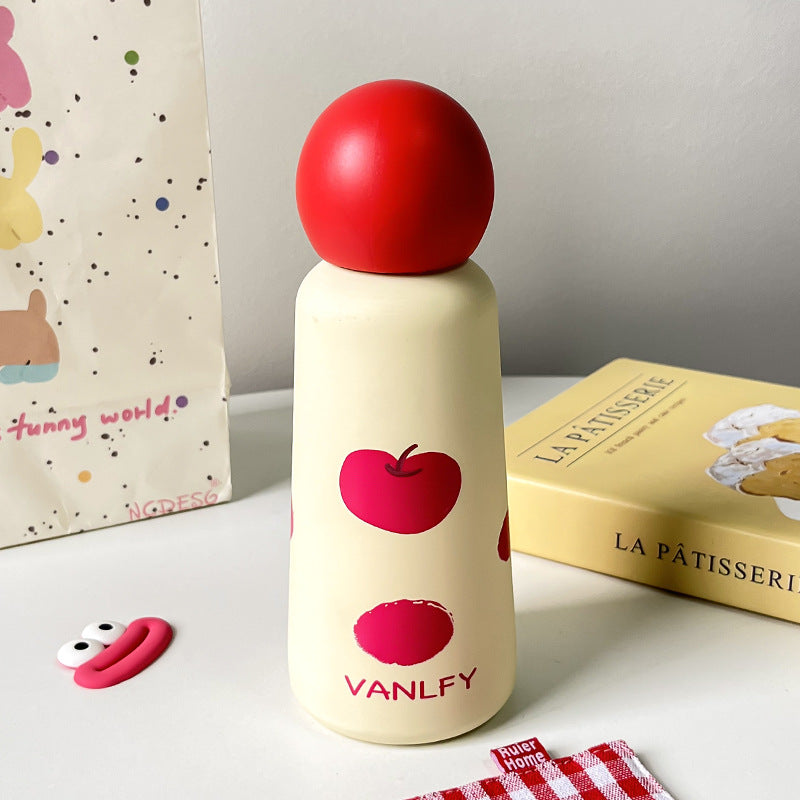 Ladies Plastic Water Bottle With Fruity Apple Motif Red Cap Ergonomic Design Compact Size