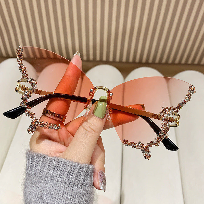Women’s Butterfly Sunglasses with Sparkling Stones Green Accents UV Protection Lightweight