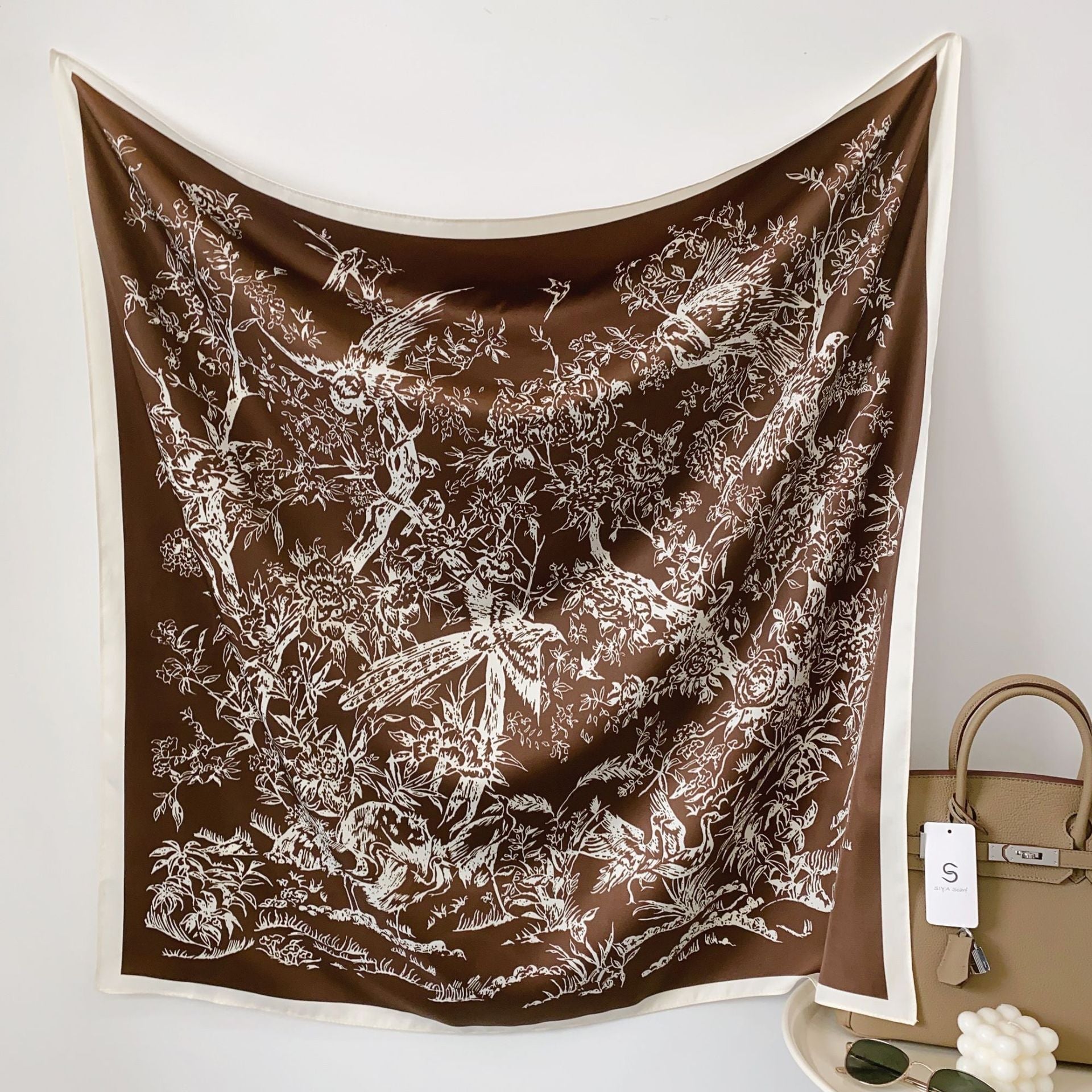 Women's Silk Scarf Botanical Pattern Soft Lightweight Elegant Neck Scarf Hairband Accessory