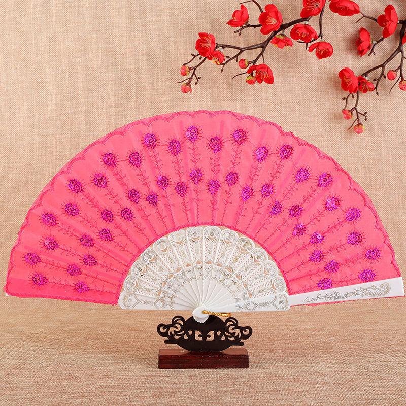 Ladies Hand Fan Bamboo Frame Paper Elegant Floral Design Portable Foldable