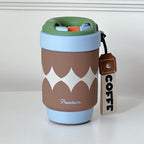 Insulated Coffee Mug for Women Double-Walled Spill-Proof Travel Mug with Lid and Carry Strap Black Silver