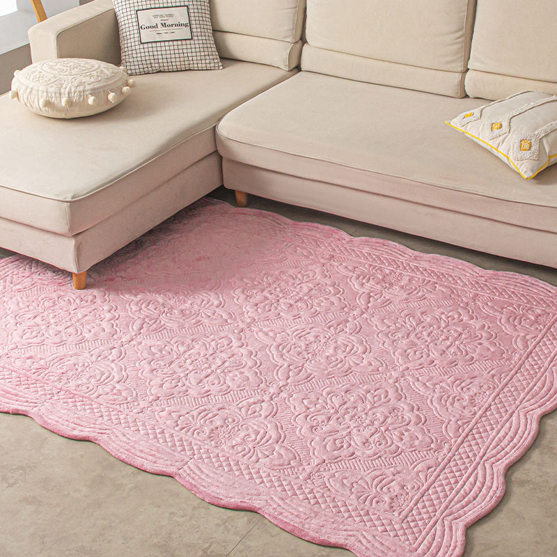 Decorative Living Room Rug Soft Microfiber Embossed Floral Non-Slip Backing