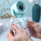 Portable Hand Fan with Integrated Spray Container and 3 Speed Settings