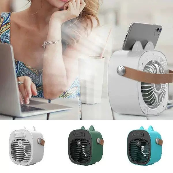 Personal Mist Cooler Fan USB Rechargeable Compact Portable with Adjustable Airflow and Leather Strap