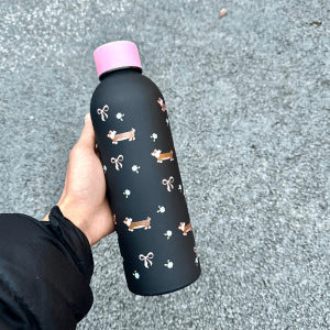 Insulated Stainless Steel Water Bottle for Women with Dog Motif Leak-Proof Screw Cap