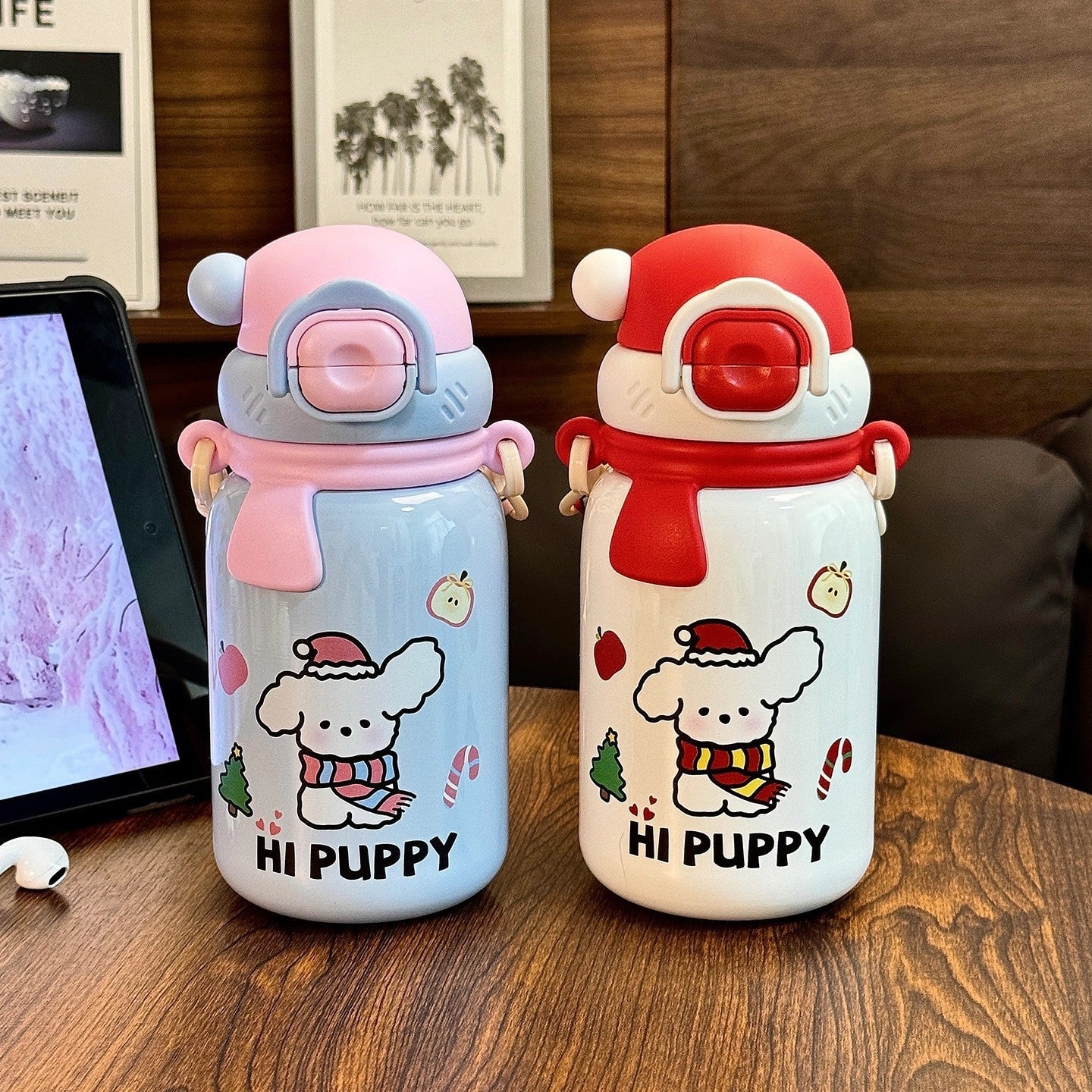 Insulated Stainless Steel Water Bottle with Secure Flip Lid and Dog Design for Women