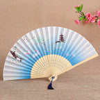 Ladies Handcrafted Bamboo Fan Floral Print Elegant Portable Accessory