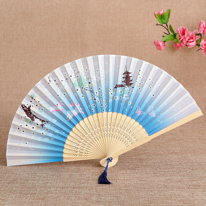 Ladies Handcrafted Bamboo Fan Floral Print Elegant Portable Accessory