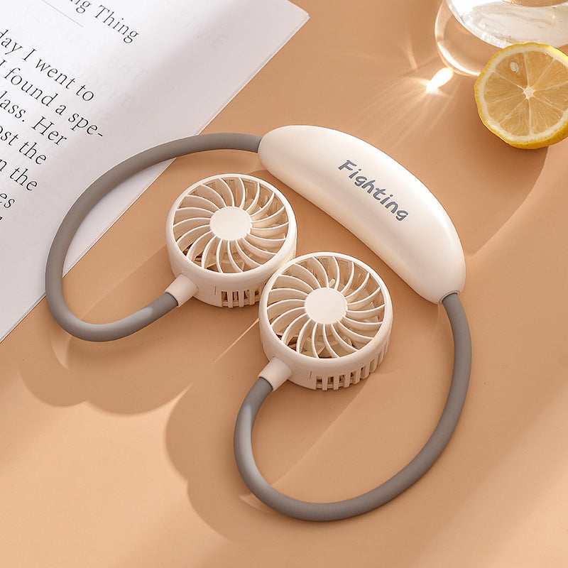 Portable Neck Fan With Dual Adjustable Heads USB Rechargeable Quiet Brushless Motor