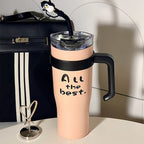 Women’s Insulated Travel Mug with Integrated Straw and Handle for Hot and Cold Drinks