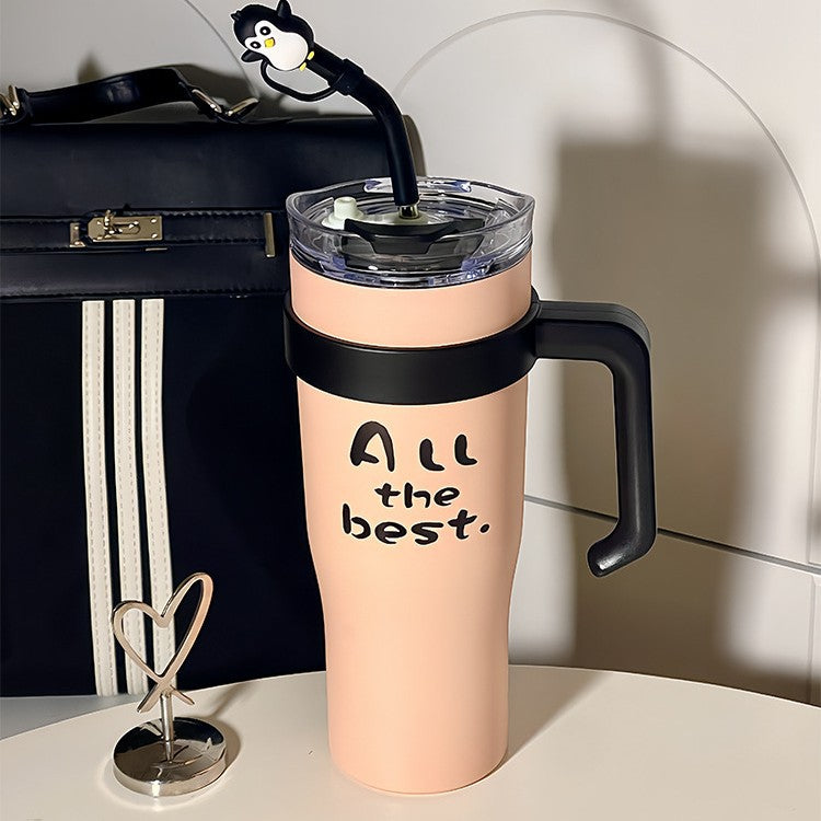 Women’s Insulated Travel Mug with Integrated Straw and Handle for Hot and Cold Drinks