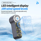 Portable Mini Hand Fan High-Speed 199 Settings LED Display Long Battery Life Compact for Women
