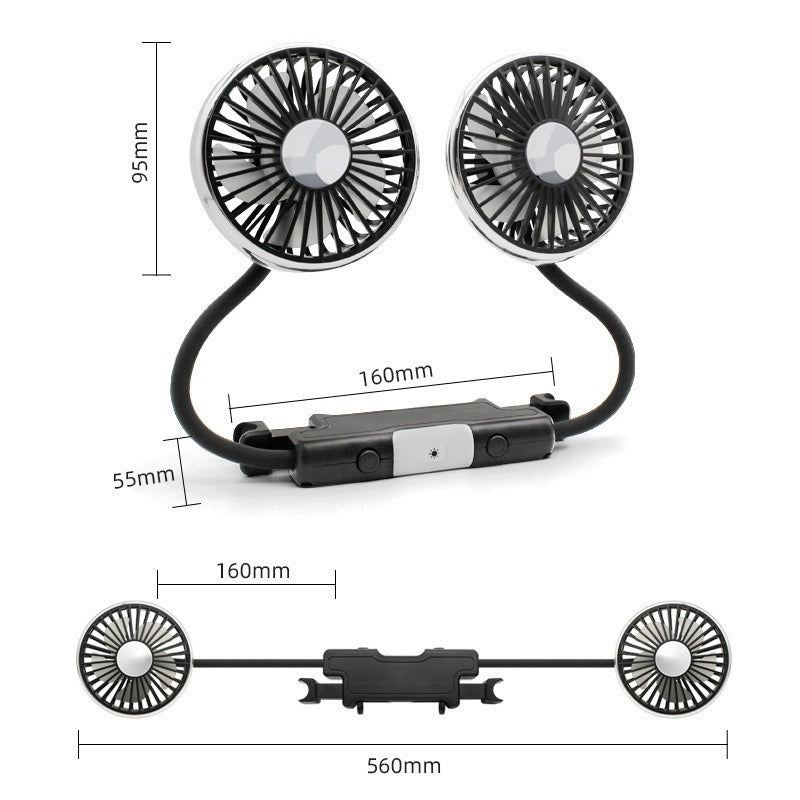 Portable Dual Head Car Cooling Fan Adjustable Speed Universal Fit