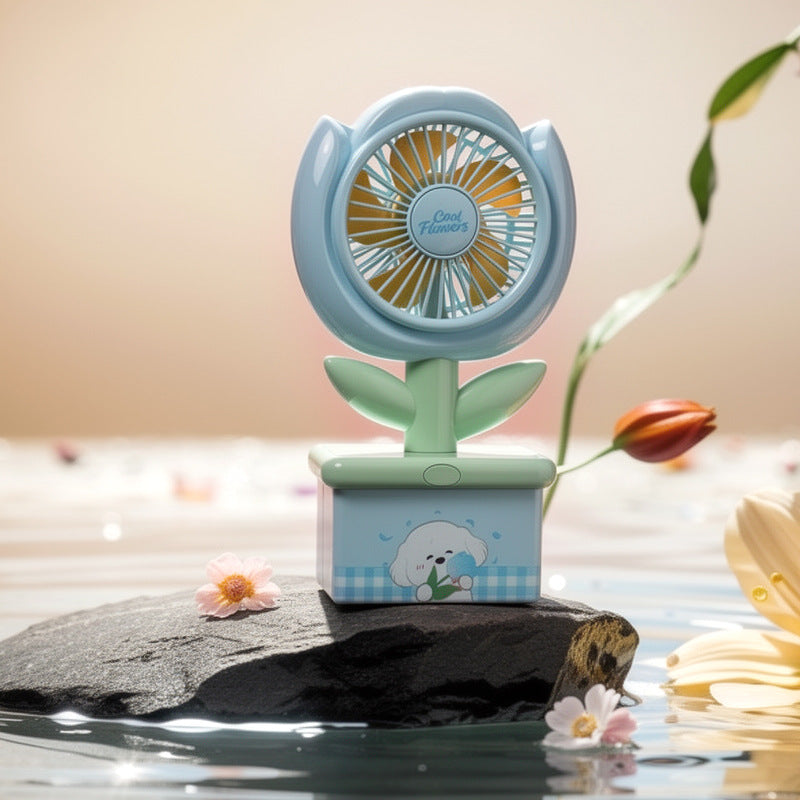Portable Mini Fan USB Rechargeable Compact Flower Design Adjustable Speeds