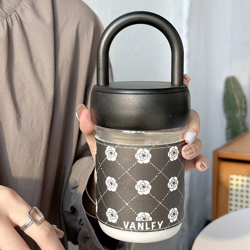 Women's Insulated Glass Mug with Handle Leak-Proof Travel Cup for Hot and Cold Drinks