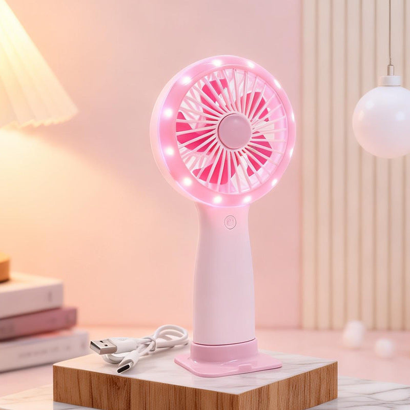 Portable Hand Fan with LED Light USB Rechargeable Compact Handheld Fan for Women