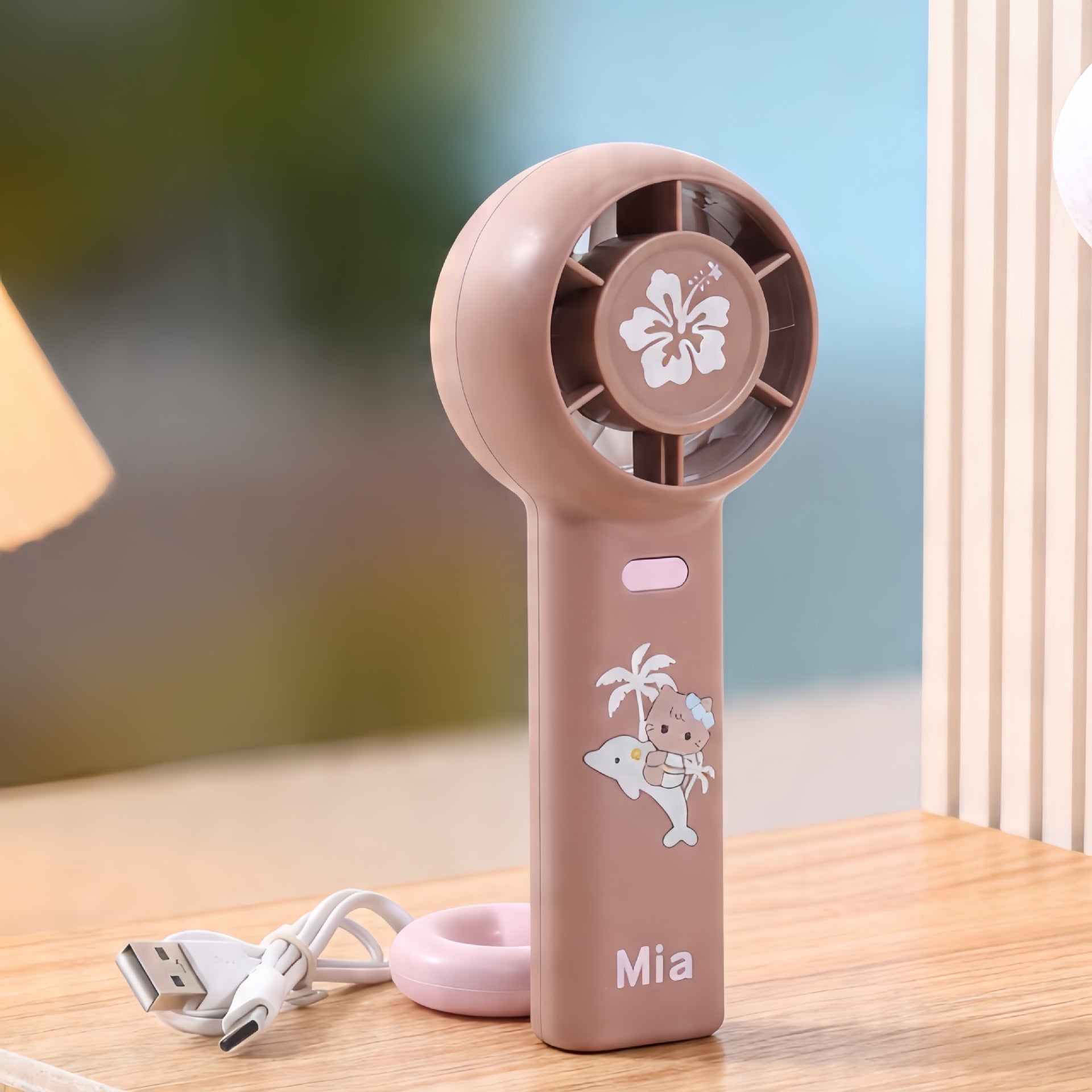 Women's Portable Handheld Fan Cute Animal Design USB Rechargeable Lightweight Compact