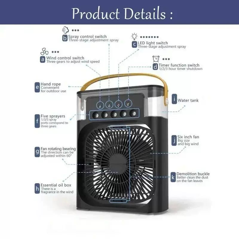 USB Portable Humidifying Desk Fan with LED Mood Light and Multi-Speed Air Circulation