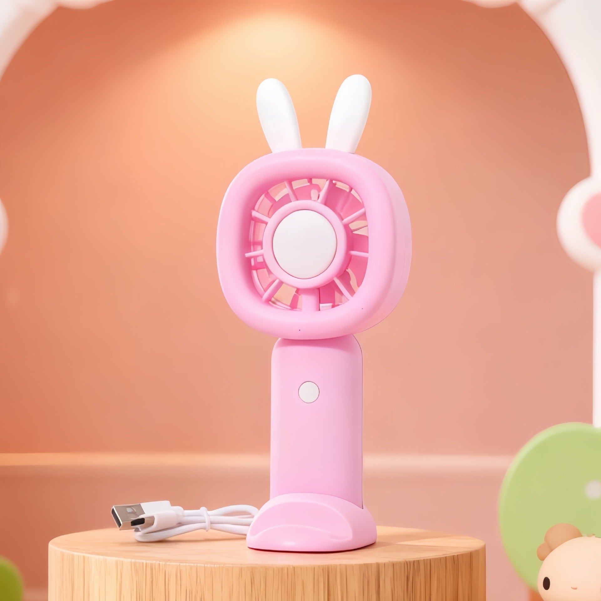 Portable Mini Fan USB Powered Cute Bunny Design Lightweight Personal Cooling Fan