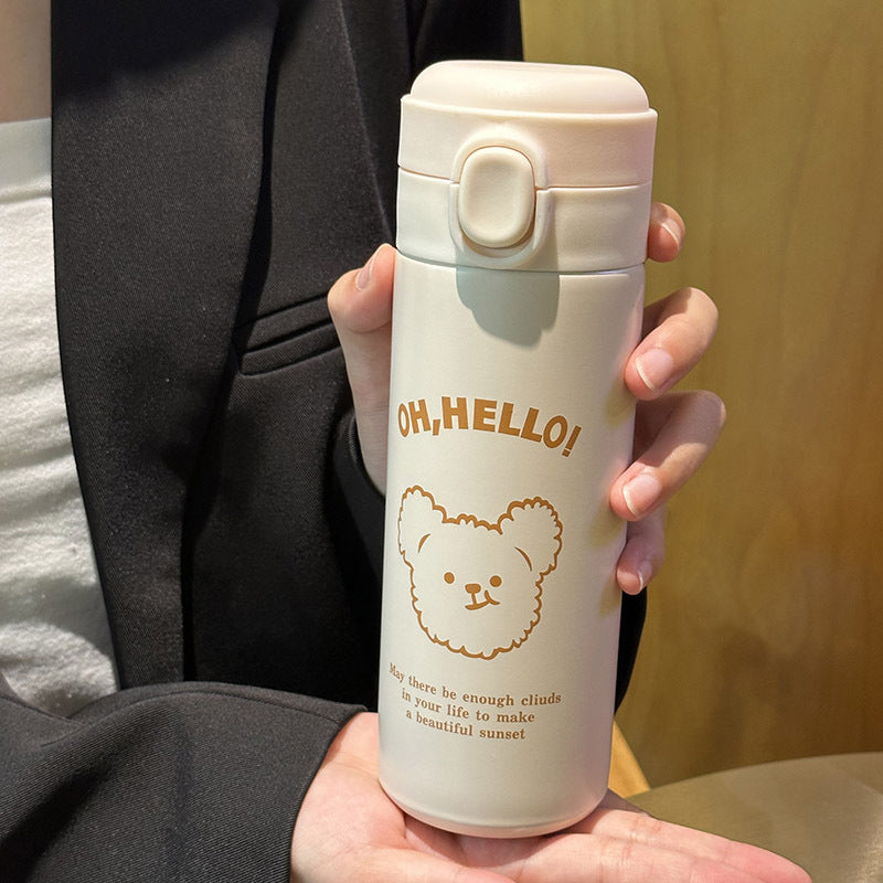 Ladies Insulated BPA-Free Plastic Water Bottle with Cute Animal Design and Flip Top