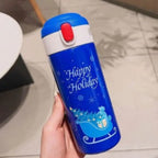 Women’s Insulated Thermos Bottle BPA-Free Plastic Leak-Proof Cute Christmas Design Flip-Top Lid