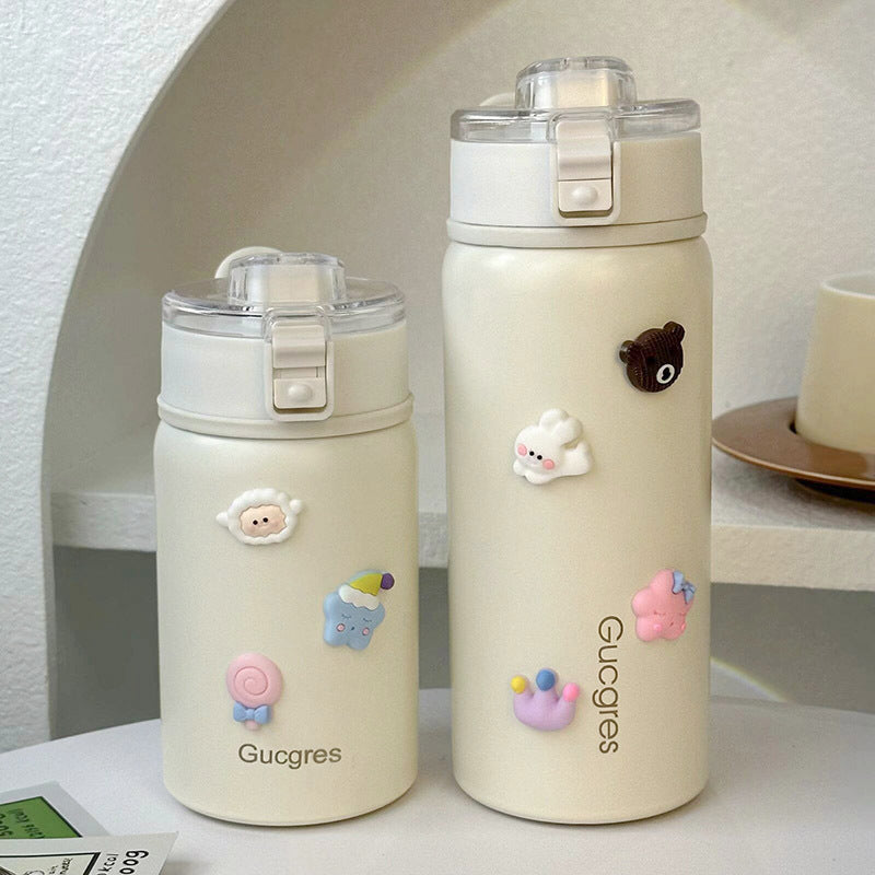 Insulated Water Bottle with Secure Flip Cap BPA-Free Plastic Playful Design for Women