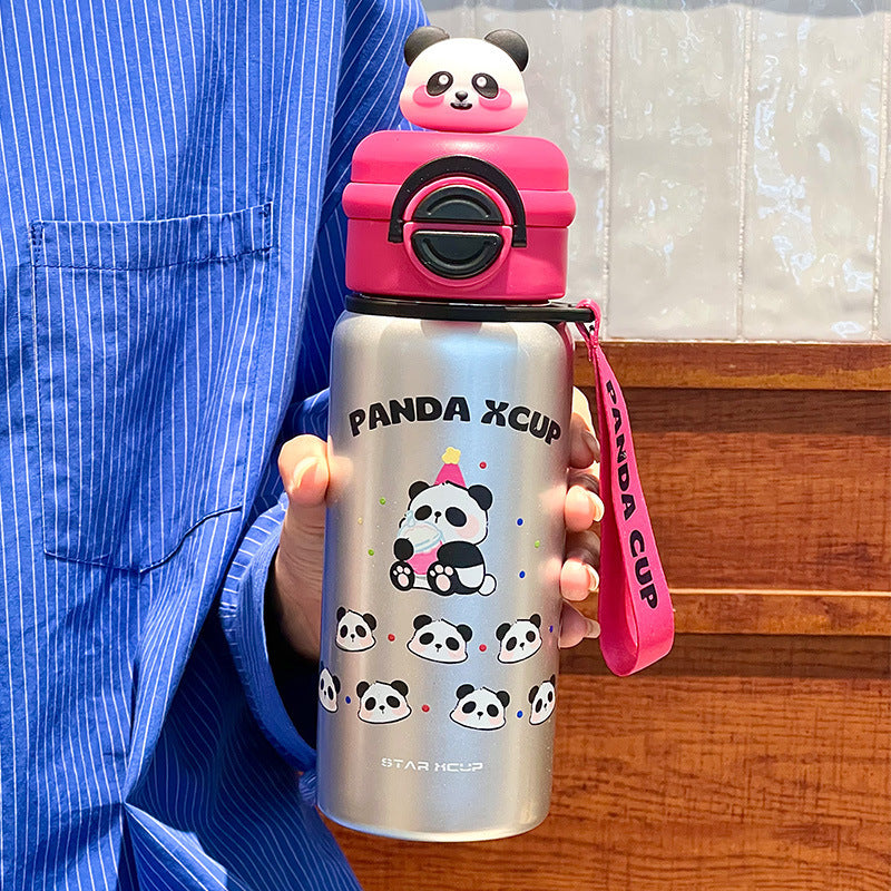 Women's Insulated Water Bottle BPA-Free Plastic with Creative Panda Design and Flip Top Lid