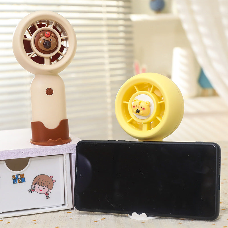 Portable Rechargeable Hand Fan Quiet Motor Cute Bear Design Table Stand