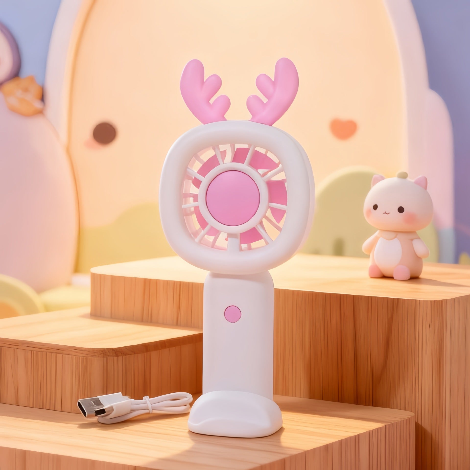 Portable Mini Fan USB Powered Cute Bunny Design Lightweight Personal Cooling Fan