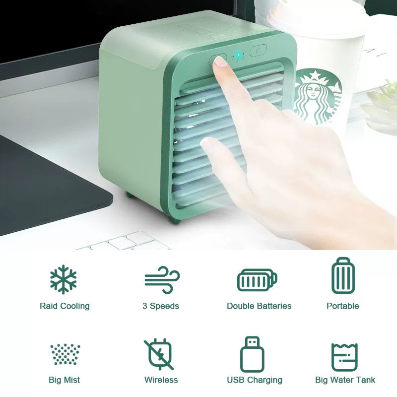 Personal Desktop Cooler Ultra-Compact USB-Powered Microclimate Cube with Refillable Water Tank and Adjustable Air Louvers