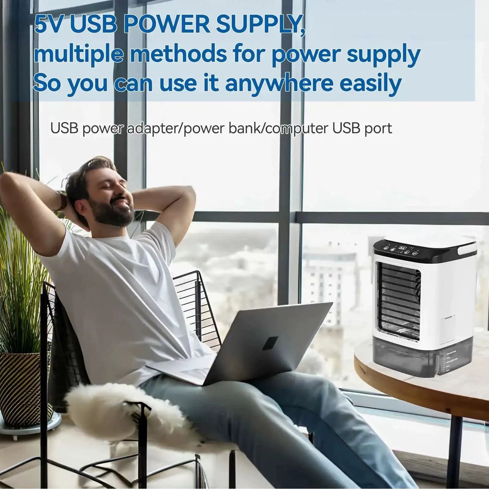 Portable Desktop Evaporative Cooler and Humidifier with Ultrasonic Mist and Ice Chamber