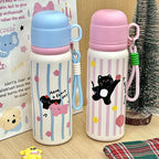 Insulated Stainless Steel Water Bottle with Colorful Polka Dot Pattern for Women