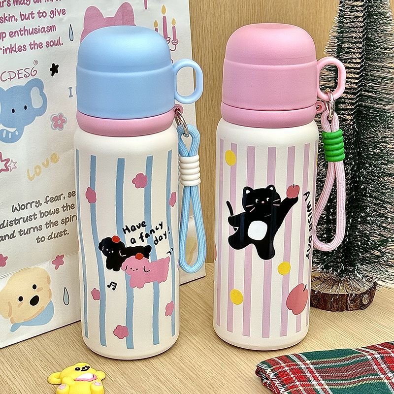 Insulated Stainless Steel Water Bottle with Colorful Polka Dot Pattern for Women