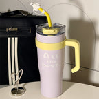 Women’s Insulated Travel Mug with Integrated Straw and Handle for Hot and Cold Drinks