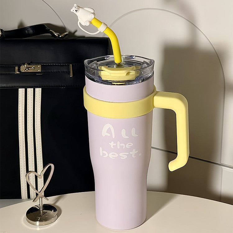 Women’s Insulated Travel Mug with Integrated Straw and Handle for Hot and Cold Drinks