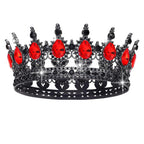 Women’s Crown with Green Gemstones Black Metal Elegant Floral Design