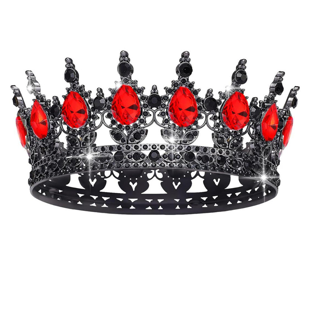 Women’s Crown with Green Gemstones Black Metal Elegant Floral Design