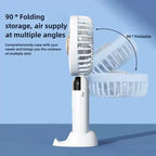 Foldable Rechargeable Hand Fan USB Portable Quiet Desk Fan with LED Display and Detachable Base